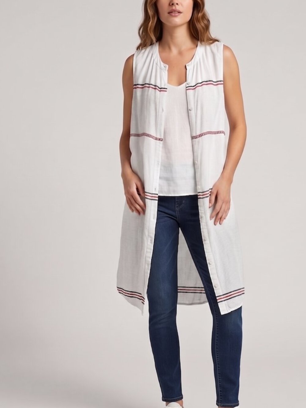 Lucky Brand White Striped Sleeveless Longline Vest Duster & Tank Set XS - Picture 4 of 8